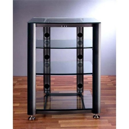 VTI MANUFACTURING VTI Manufacturing HGR404B 4 Black Oval Poles 4 Clear Glass Shelves AV Stand HGR404B